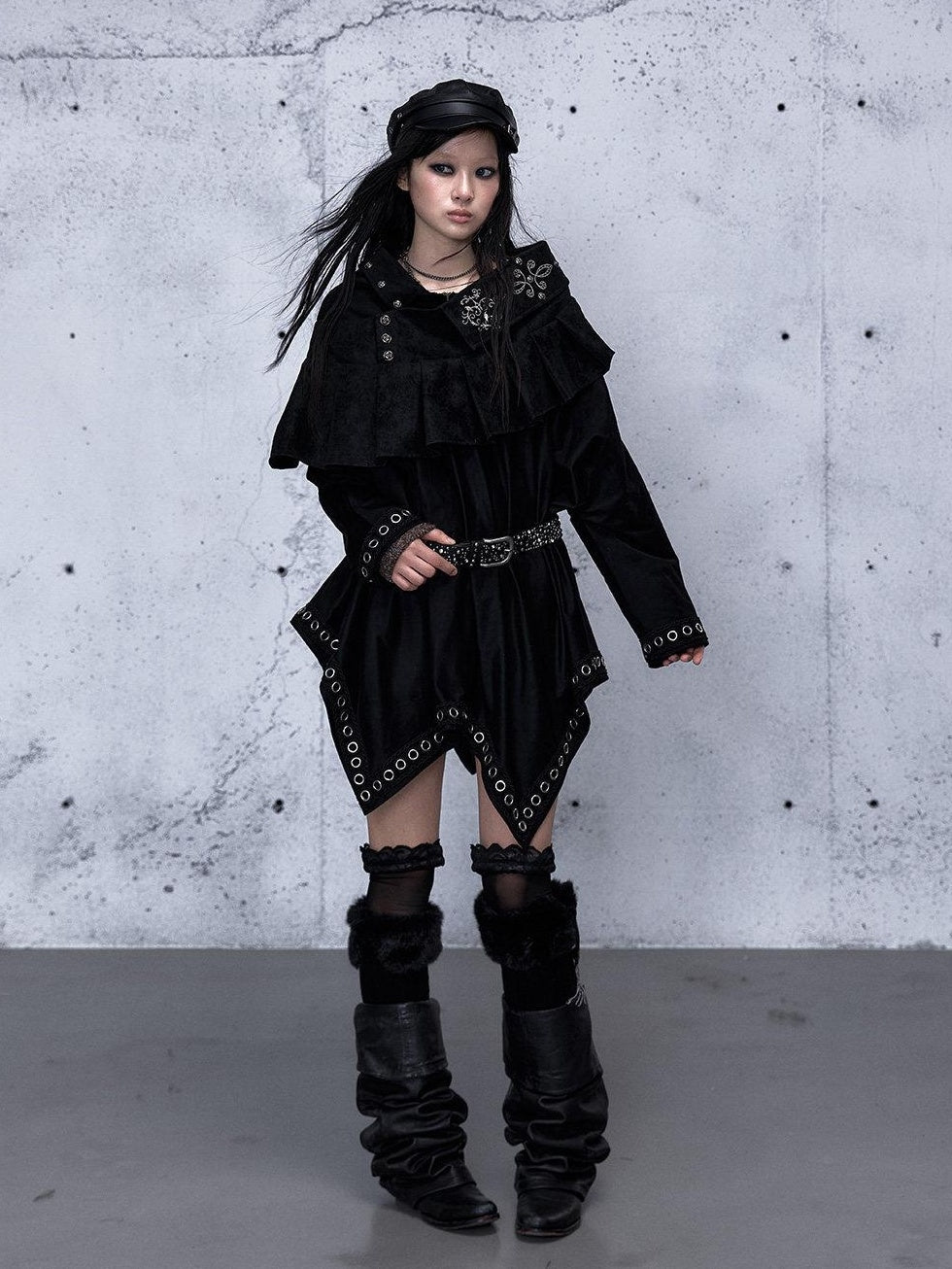 NO ROMANCE Edgy Asymmetrical High Waist A Line Loose Gothic Pu Suede Patchwork Maxi Skirts