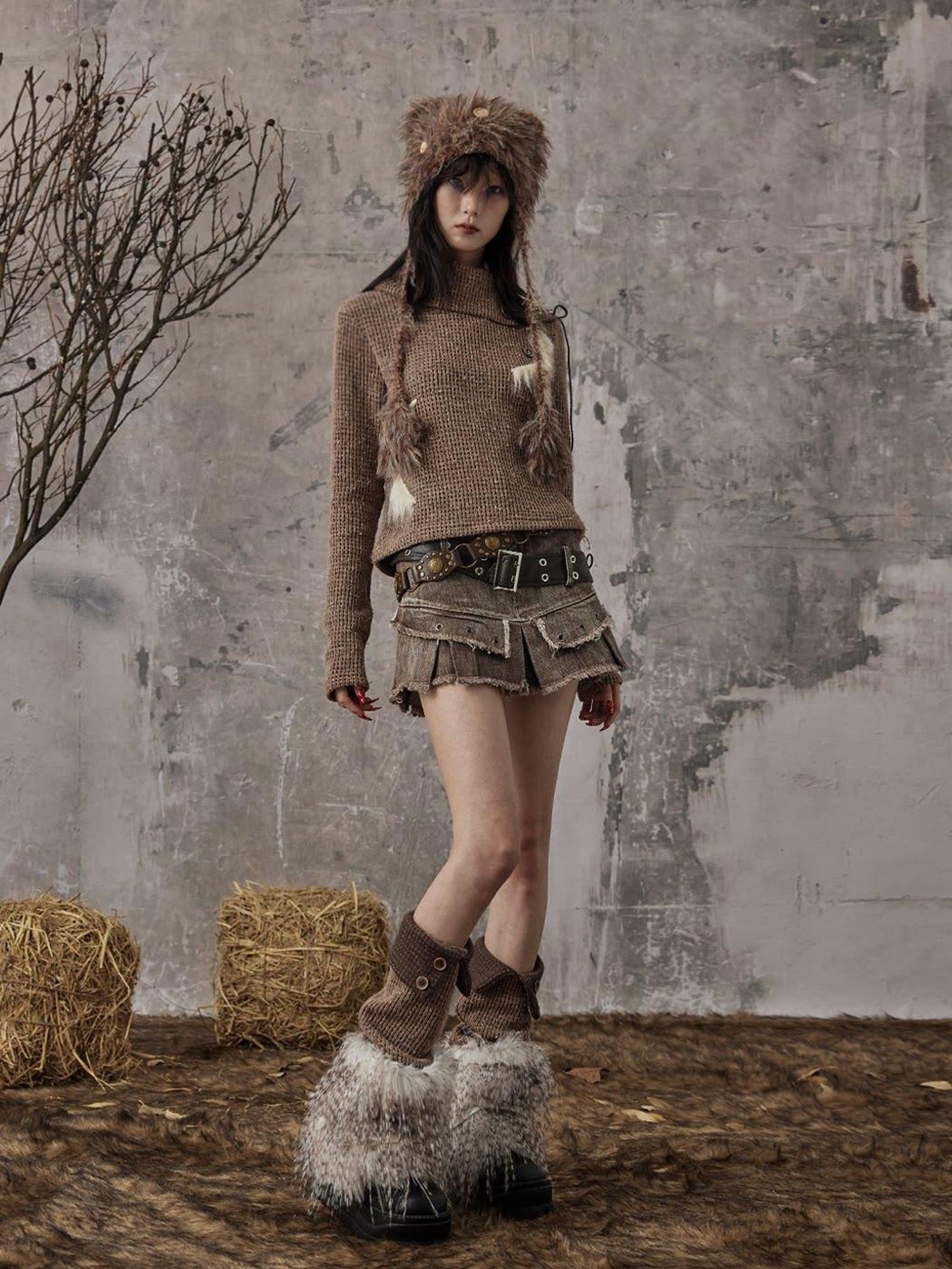 Frustration Garden Cozy Thick Slouchy Scrunch Edgy Style For Women Brown Fashion Leg Warmers