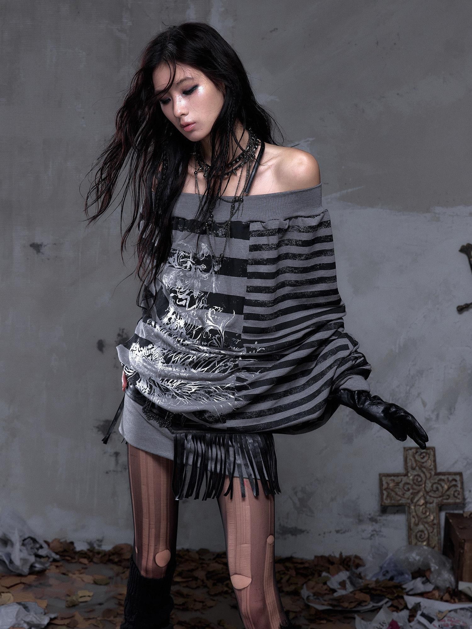 NO ROMANCE Stretch Viscose Printed Relaxed Loose Longsleeve Women Party Casual Mini Dresses