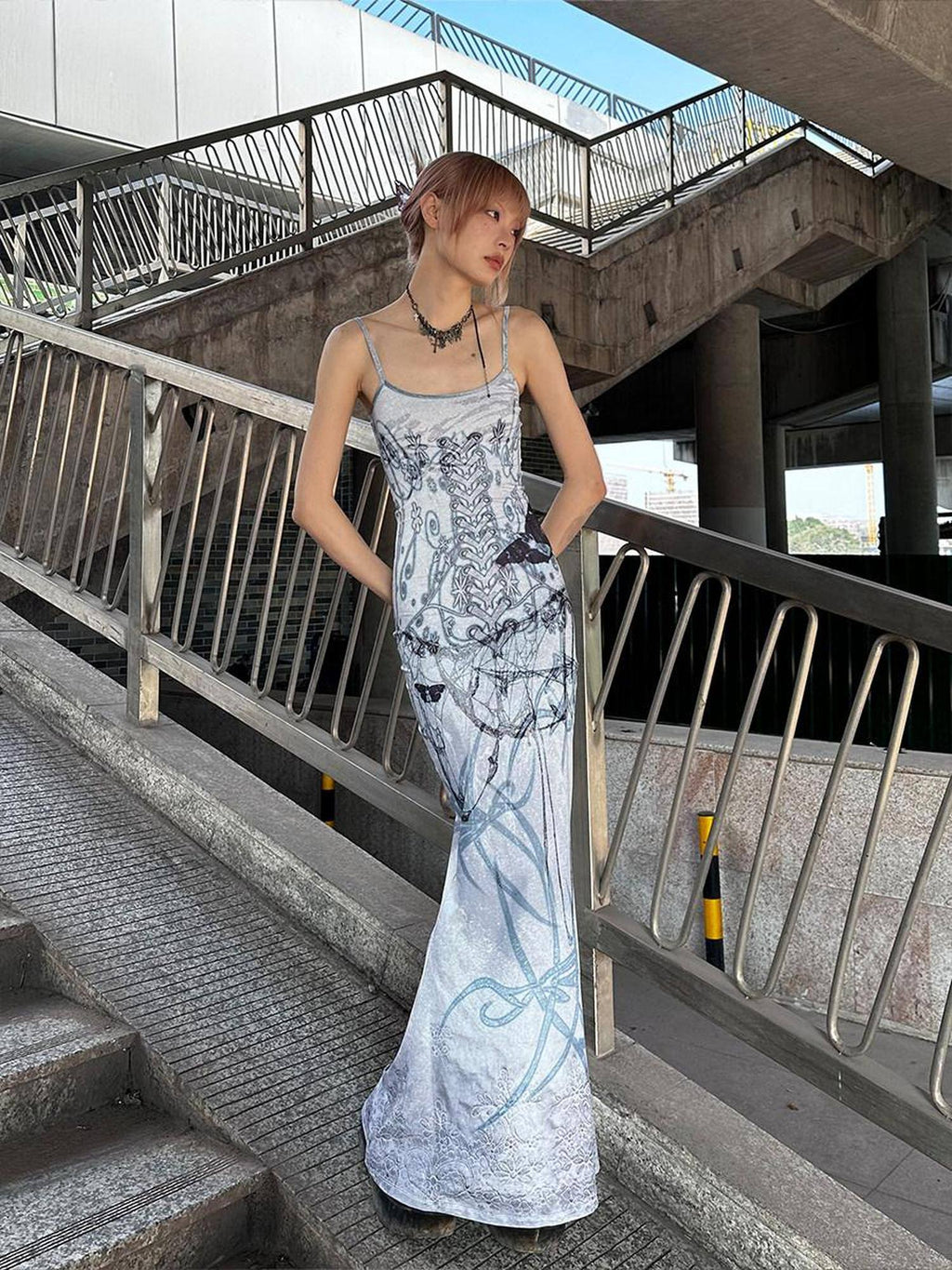 CFIERCE Elegant Bodycon Sleeveless Mermaid Mid Waist Gray Polyester Stretch Dress