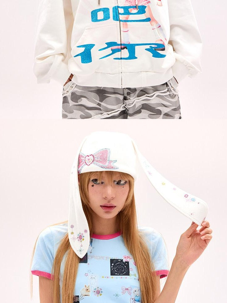 CFIERCE Cute Cartoon Bow Accent Casual Unisex Youth Onesize Black Blue White Knit Beanie