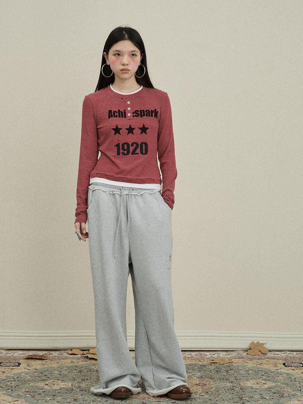 Achihara Star Print Relaxed Wide Leg Natural Waist Women'S Cotton Sweatpants