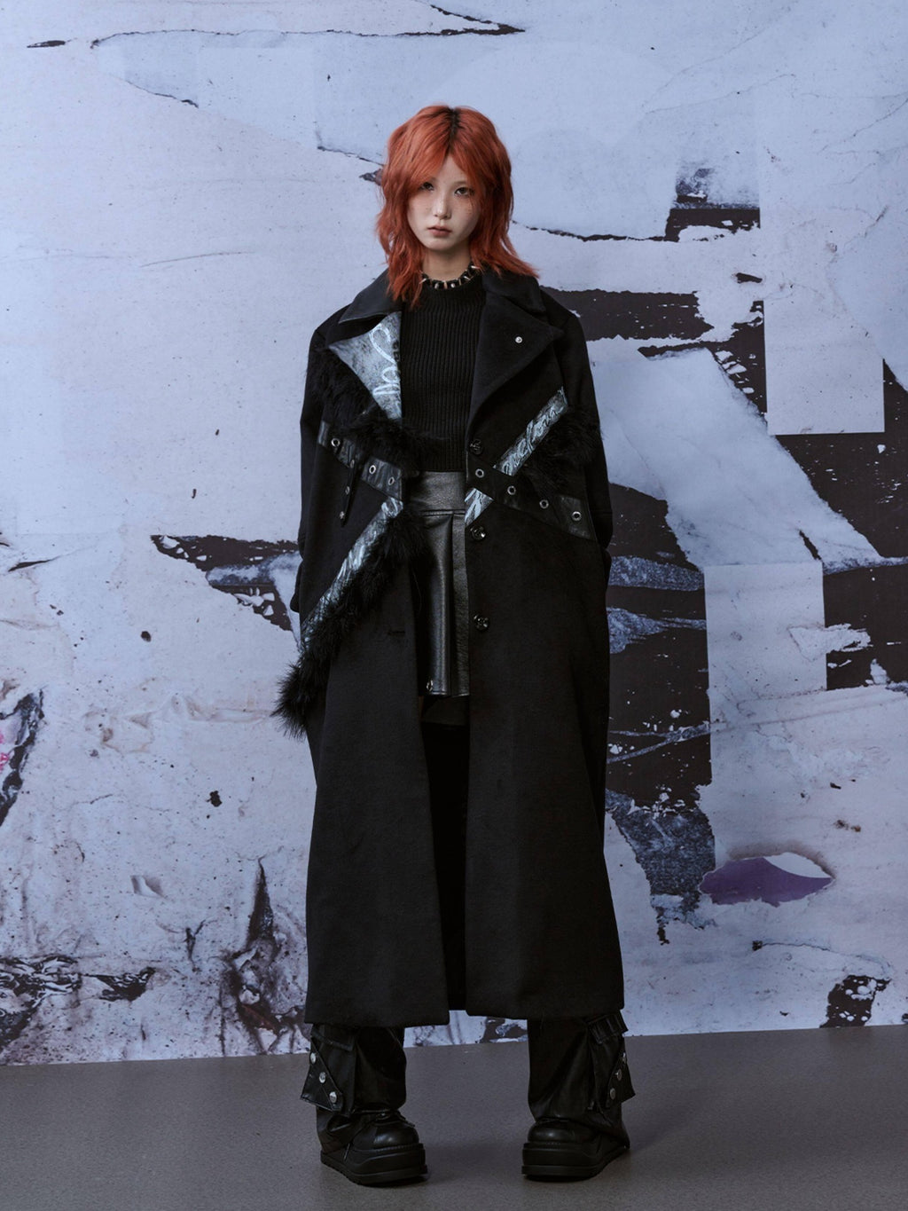 Frustration Garden Punk Street Straight Long Blazer Collar Patchwork Asymmetrical Youth Wool Coats