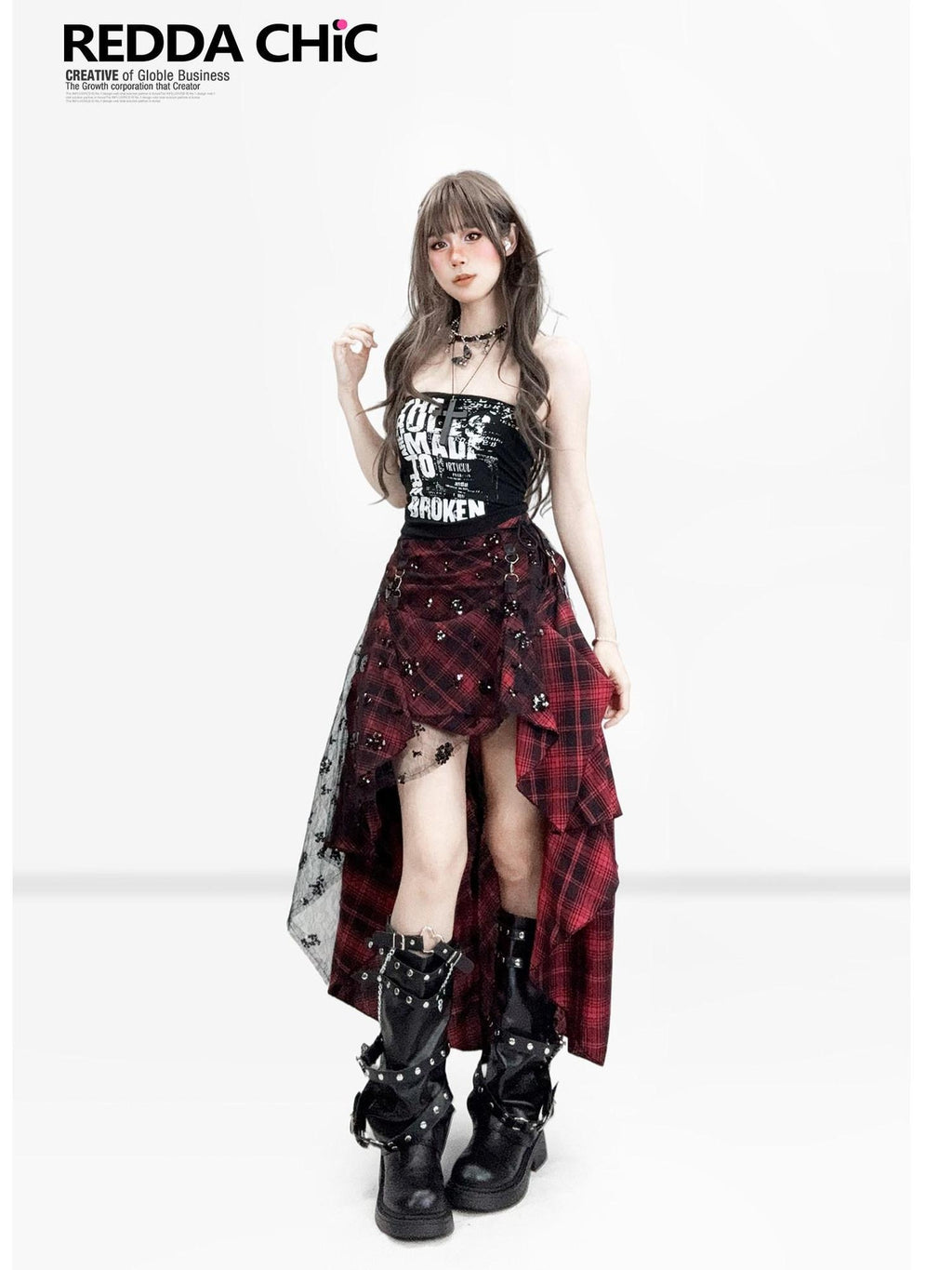 ReddaChic Built In Padding Slim Curve Cropped Vest For Women Letter Print Black Blouses