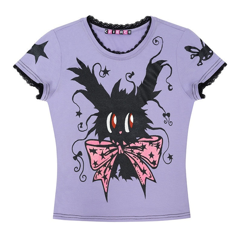 CFIERCE_Slim_Casual_Linen_Cropped_Printed_Butterfly_Bow_Animal_Print_Women_Pullover_MISSTT