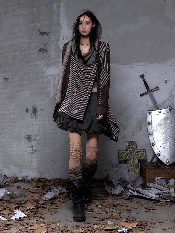 NO ROMANCE Cozy Soft V-neck Vintage Loose Striped For Women Knitwear Cardigans