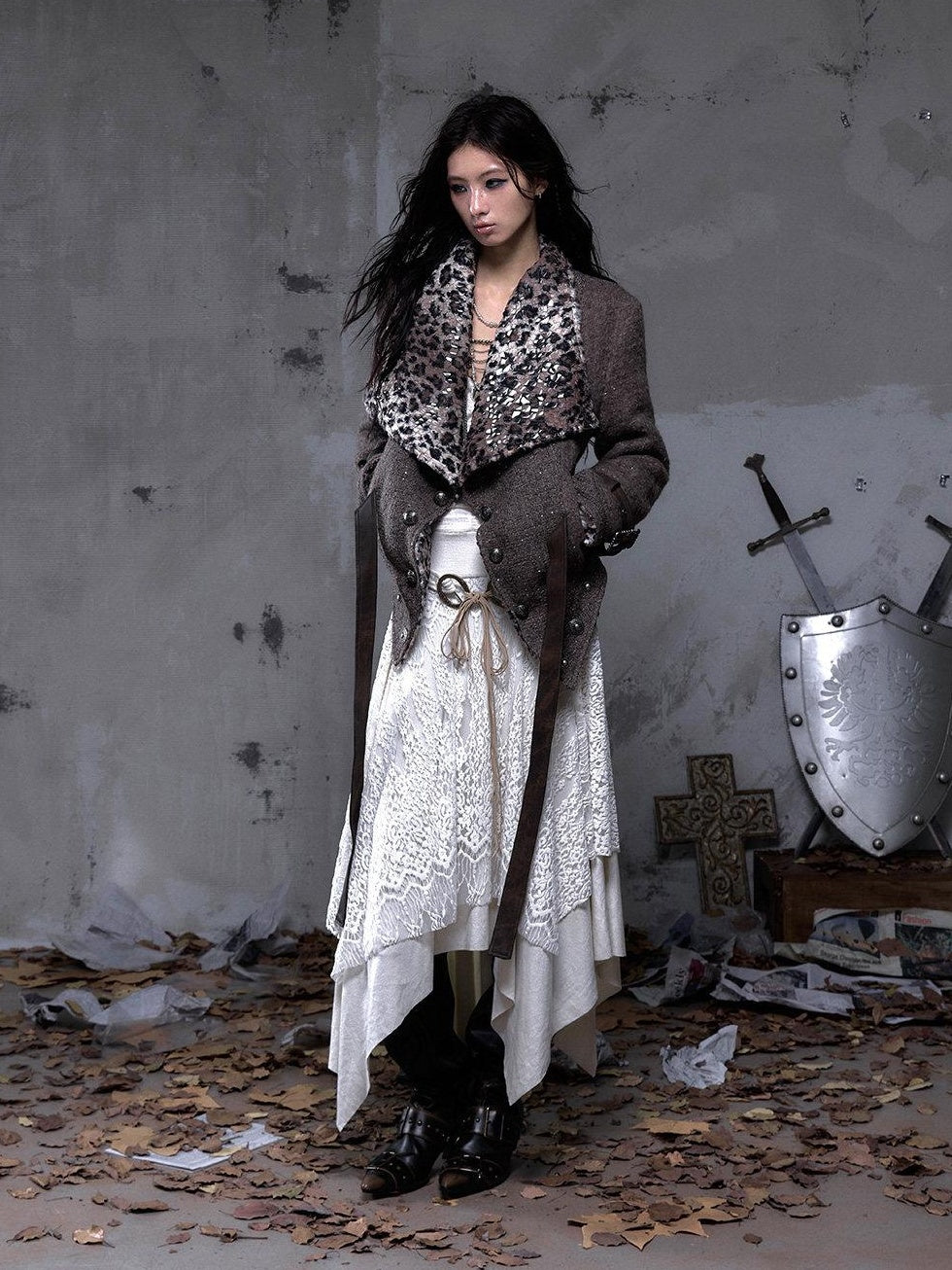 NO ROMANCE Reversible Leopard Print Loose Fit Lapel Long Sleeve Womens Tweed Jackets