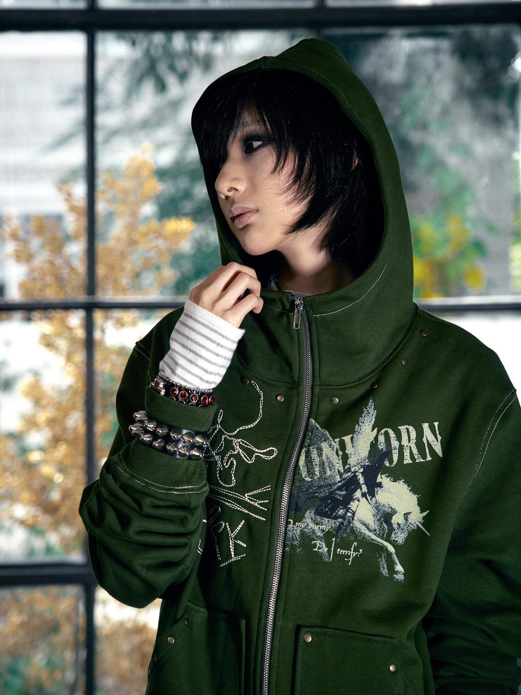PAIKI Slim Fit Zip Up Hooded Short Length Skull Casual Unisex Sport Polyester Hoodies