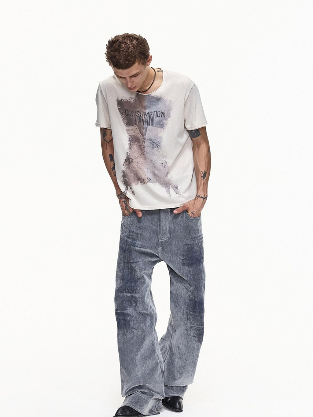 EMOBROTHER Wrinkle Free Loose Fit Letter Print Unisex Cotton Blend Short Sleeve T-Shirts