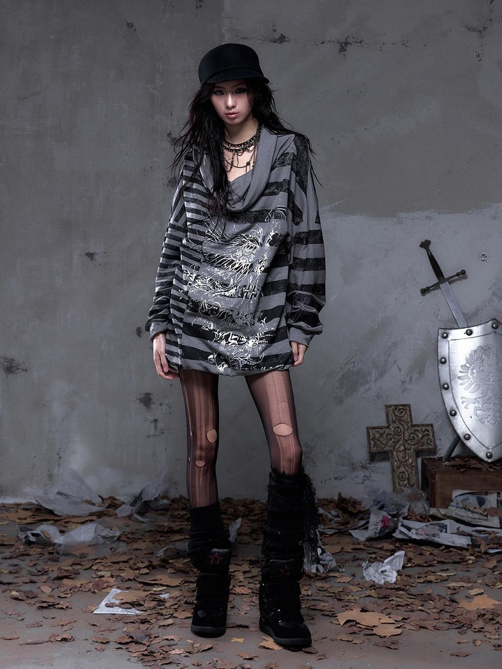 NO ROMANCE Stretch Viscose Printed Relaxed Loose Longsleeve Women Party Casual Mini Dresses