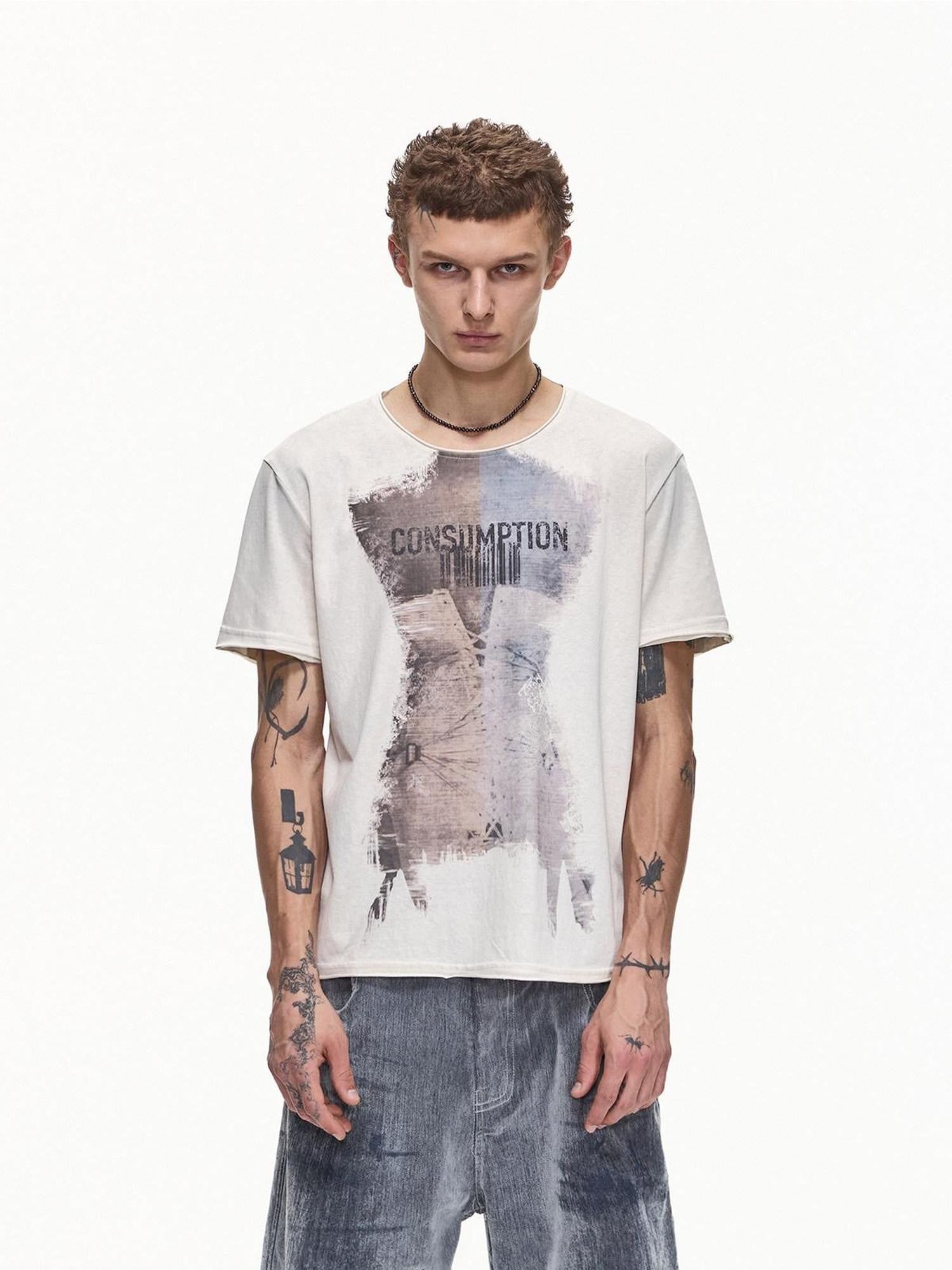 EMOBROTHER Wrinkle Free Loose Fit Letter Print Unisex Cotton Blend Short Sleeve T-Shirts