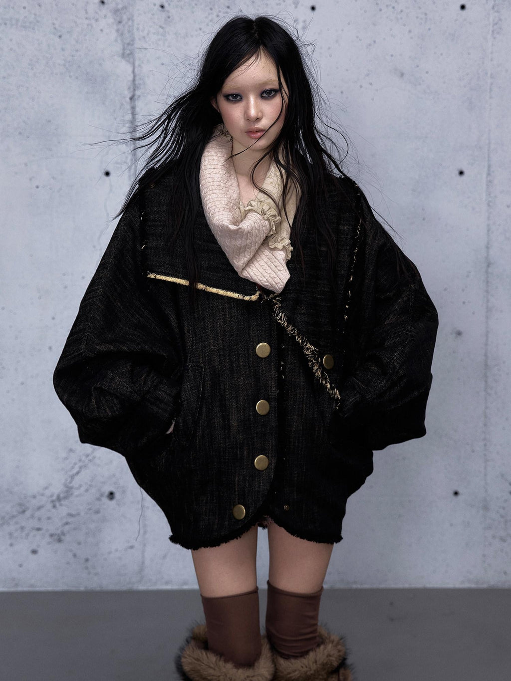 NO ROMANCE Thick Reversible Retro Batwing Sleeves Women Plaid Denim Red Casual Jackets