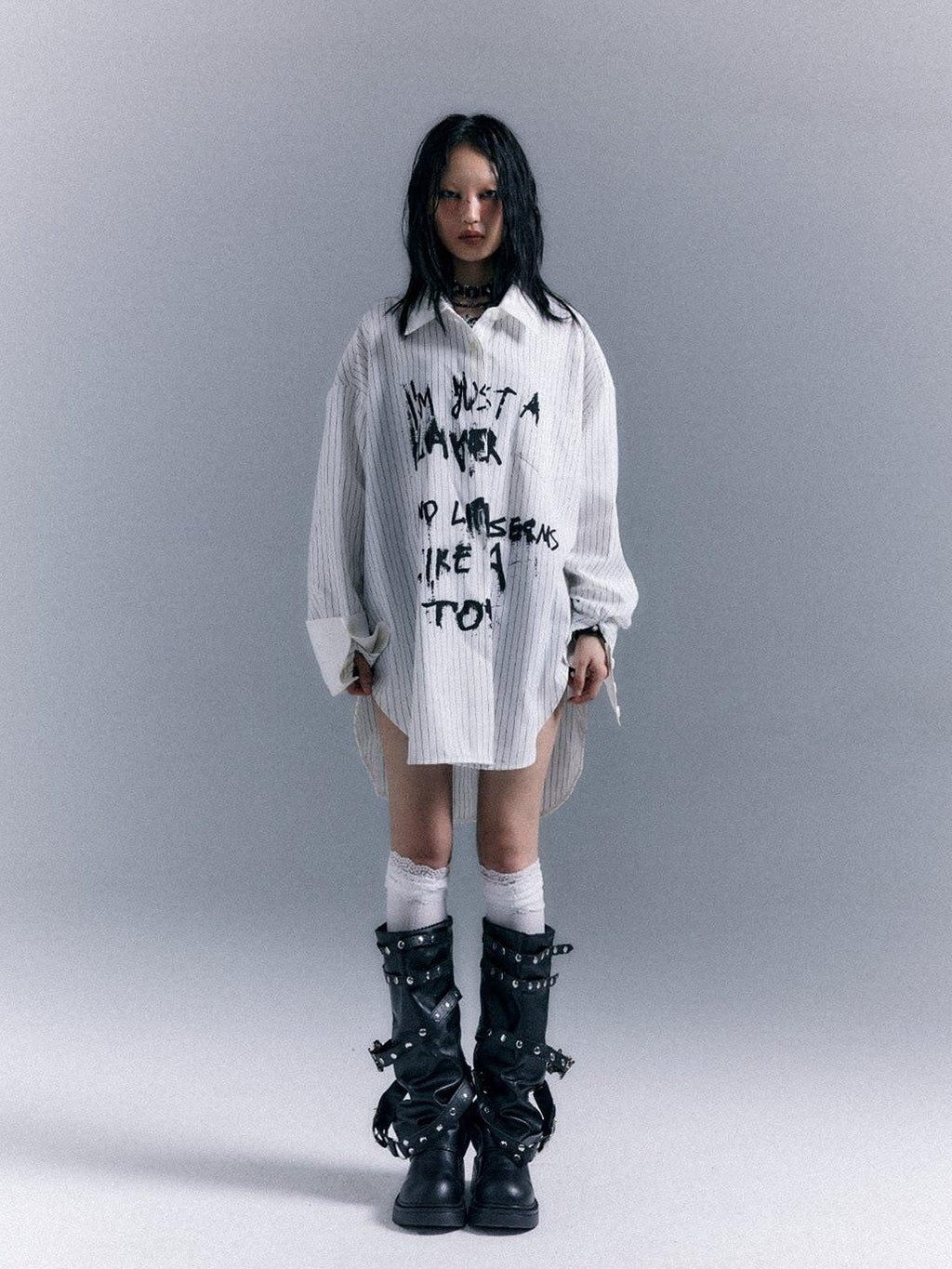 Frustration Garden Original Loose Fit Asymmetric Button Print Pocket Unisex Long Sleeve Shirts