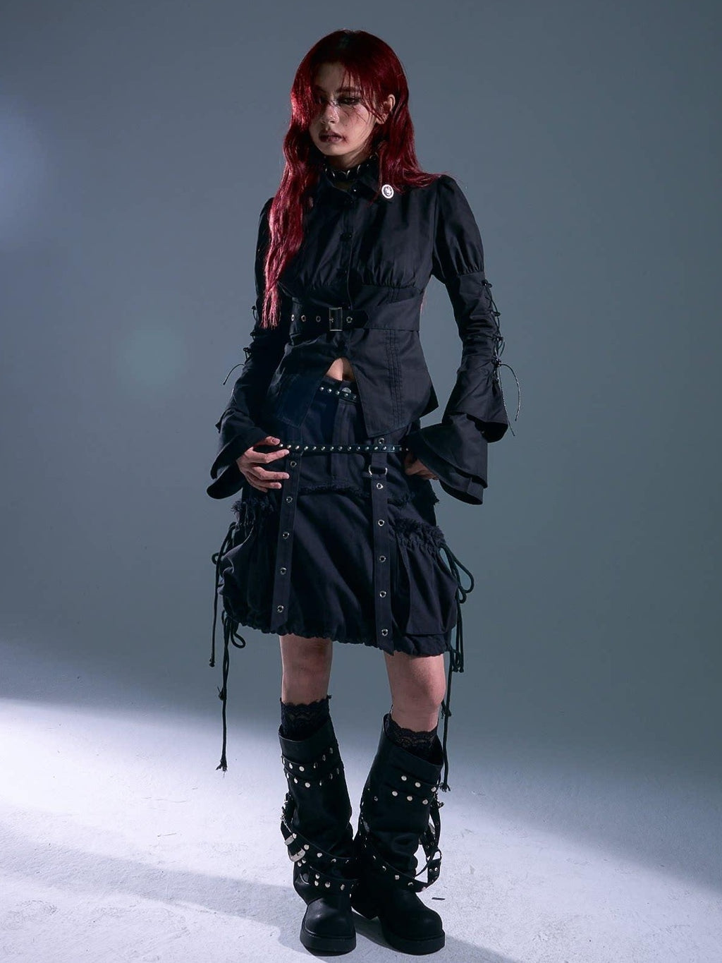 Frustration Garden Drawstring Pocket Punk Bubble Shape Mid Waist Casual City Campus Mini Skirts