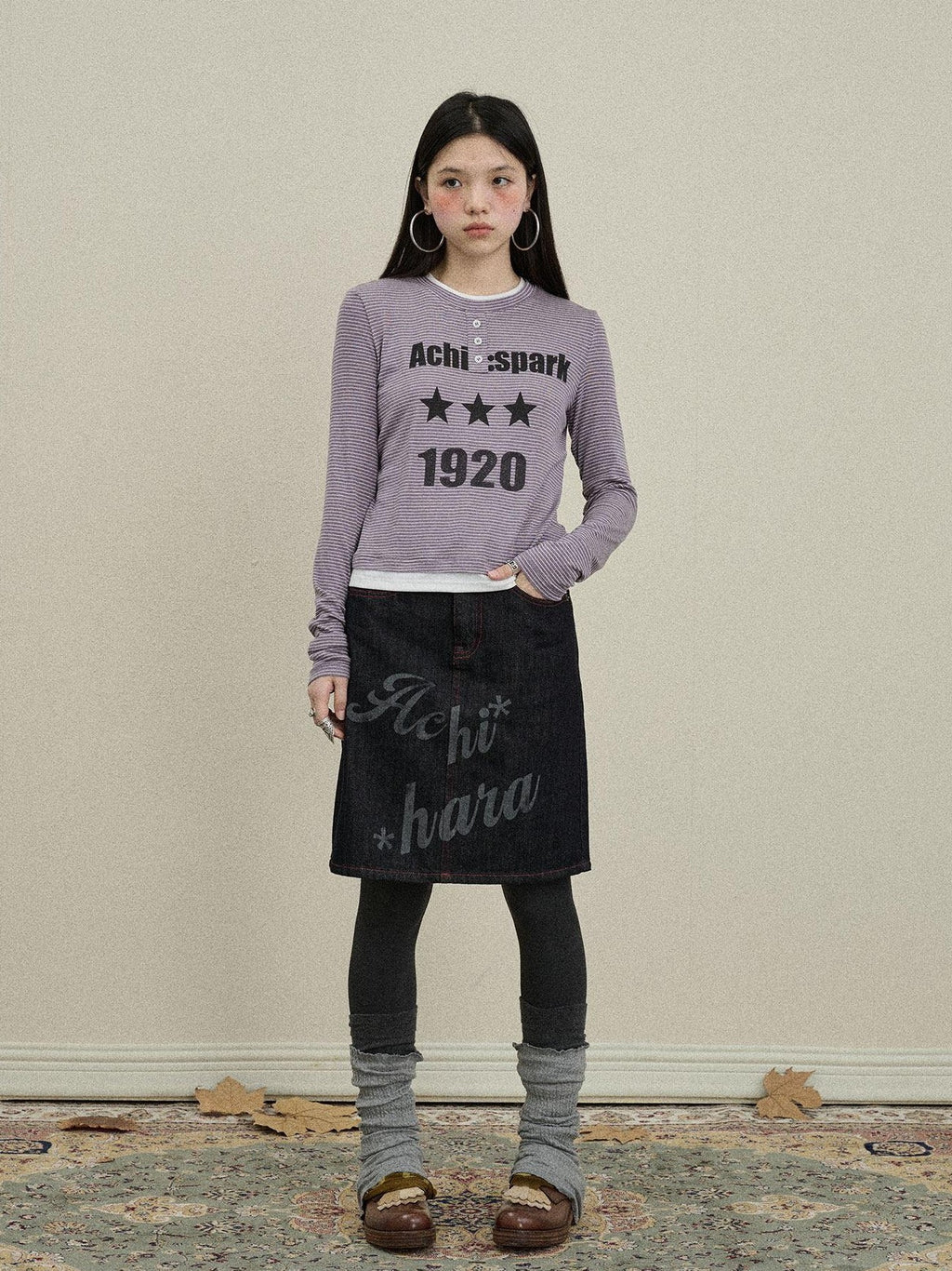 Achihara Denim Printed Embroidered Straight Women'S Cotton Midi Skirts