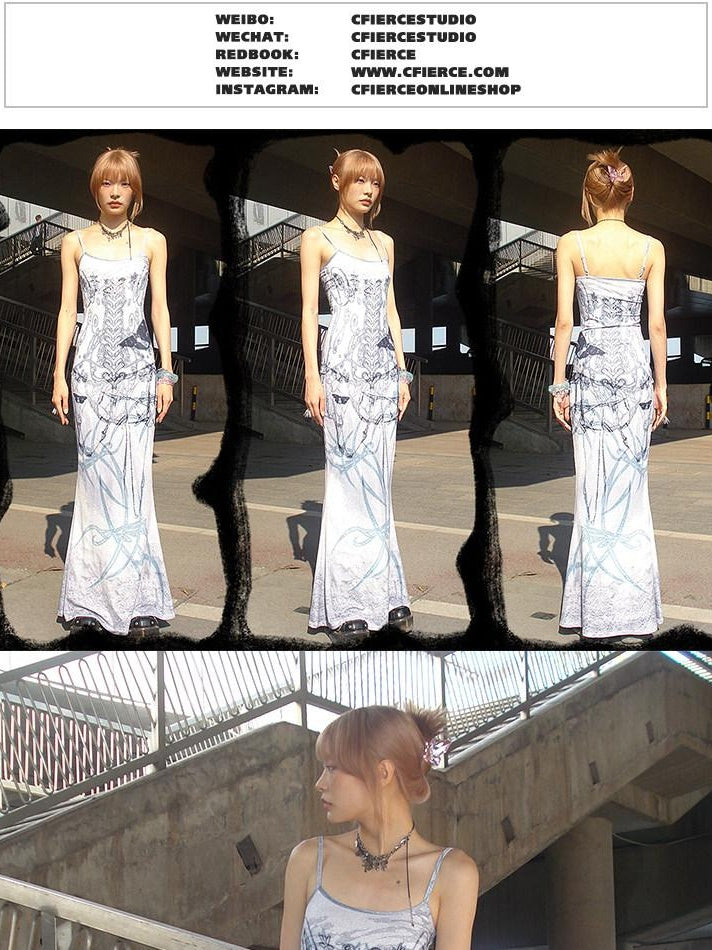 CFIERCE Elegant Bodycon Sleeveless Mermaid Mid Waist Gray Polyester Stretch Dress
