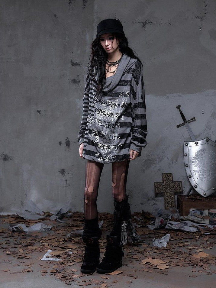 NO ROMANCE Stretch Viscose Printed Relaxed Loose Longsleeve Women Party Casual Mini Dresses