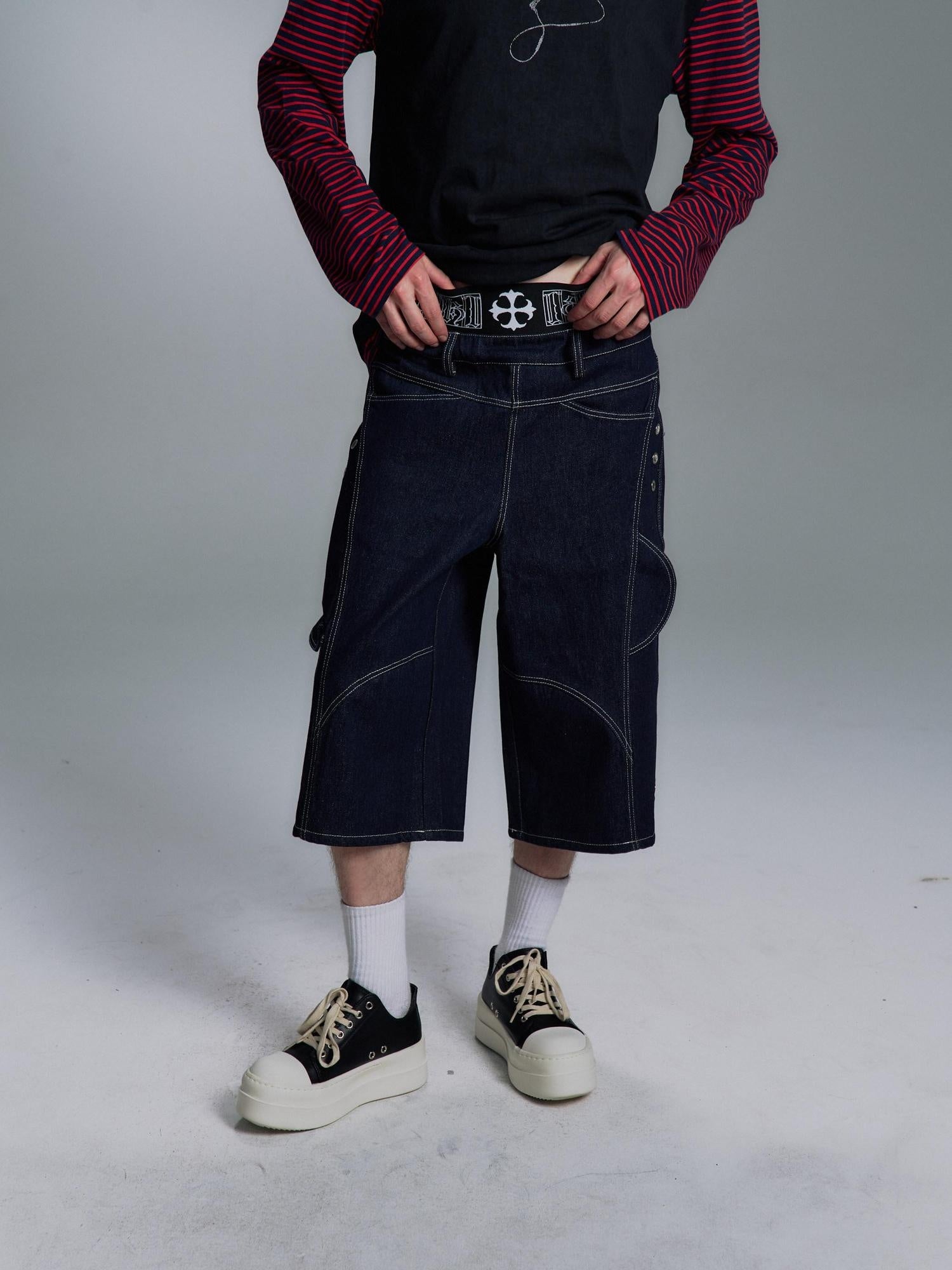 PAIKI 100 Percent Cotton Loose Fit Pocket Topstitch Mid Rise Men Casual Short Trousers