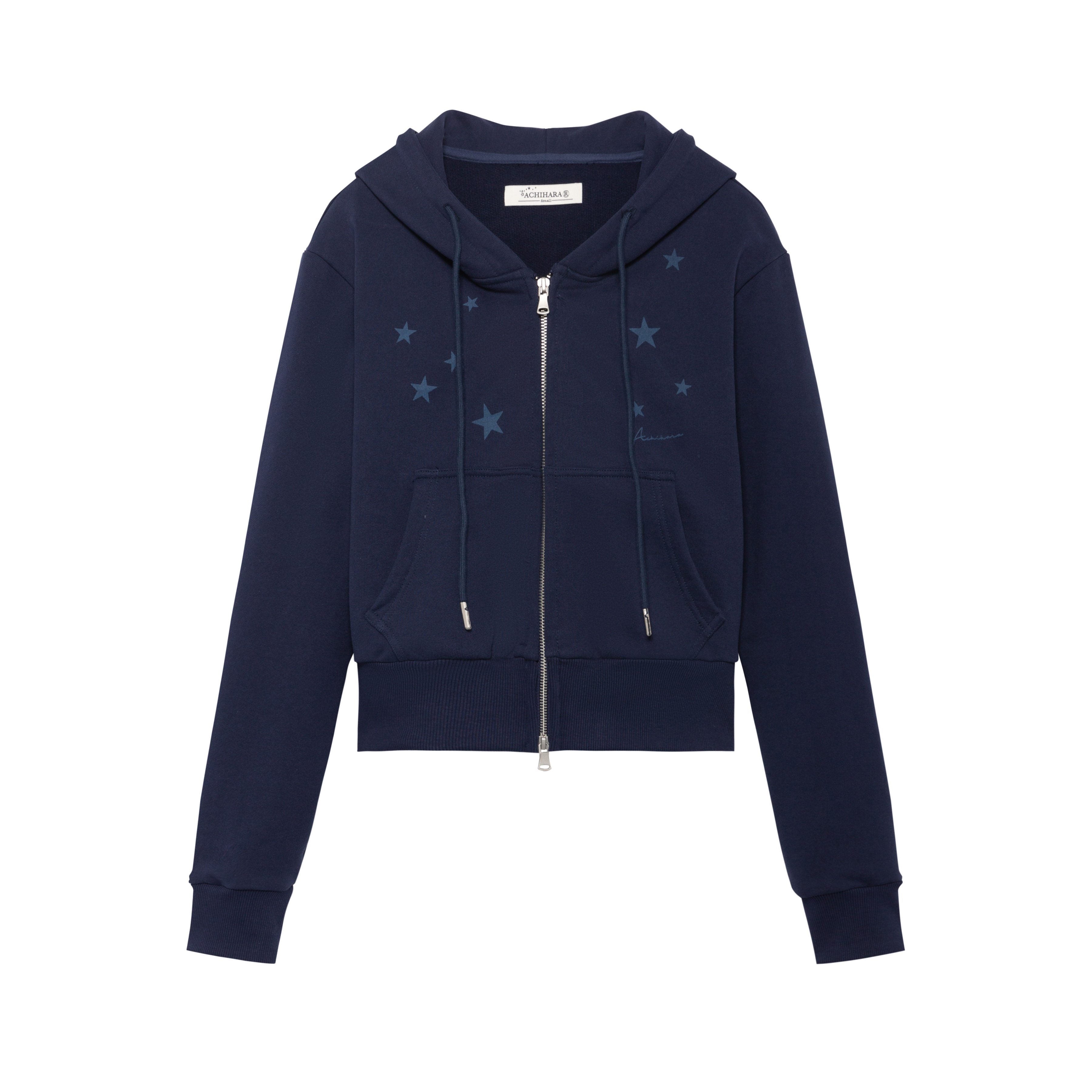 Achihara_Star_Print_Cropped_Zip_Hooded_Slim_Fit_Long_Sleeve_Women'S_Cotton_Hoodies_MISSTT