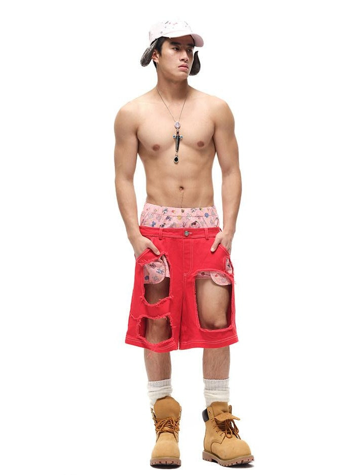 CFIERCE Breathable Cotton Low Waist Wide Leg Loose Fit Casual Youth Red White Zipper Fly