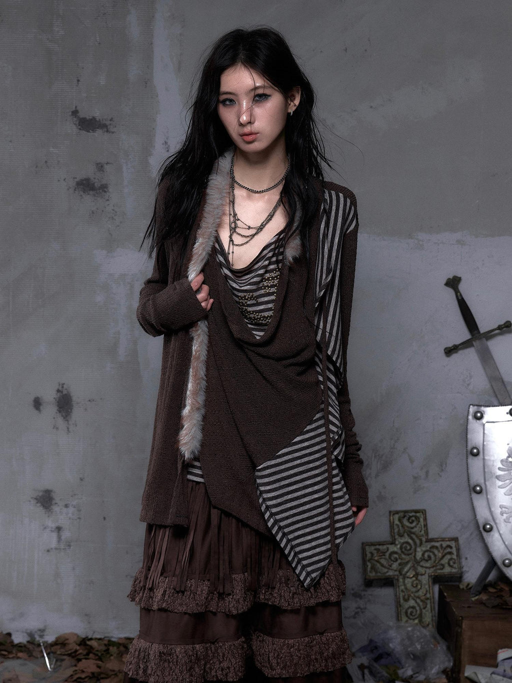 NO ROMANCE Cozy Soft V-neck Vintage Loose Striped For Women Knitwear Cardigans