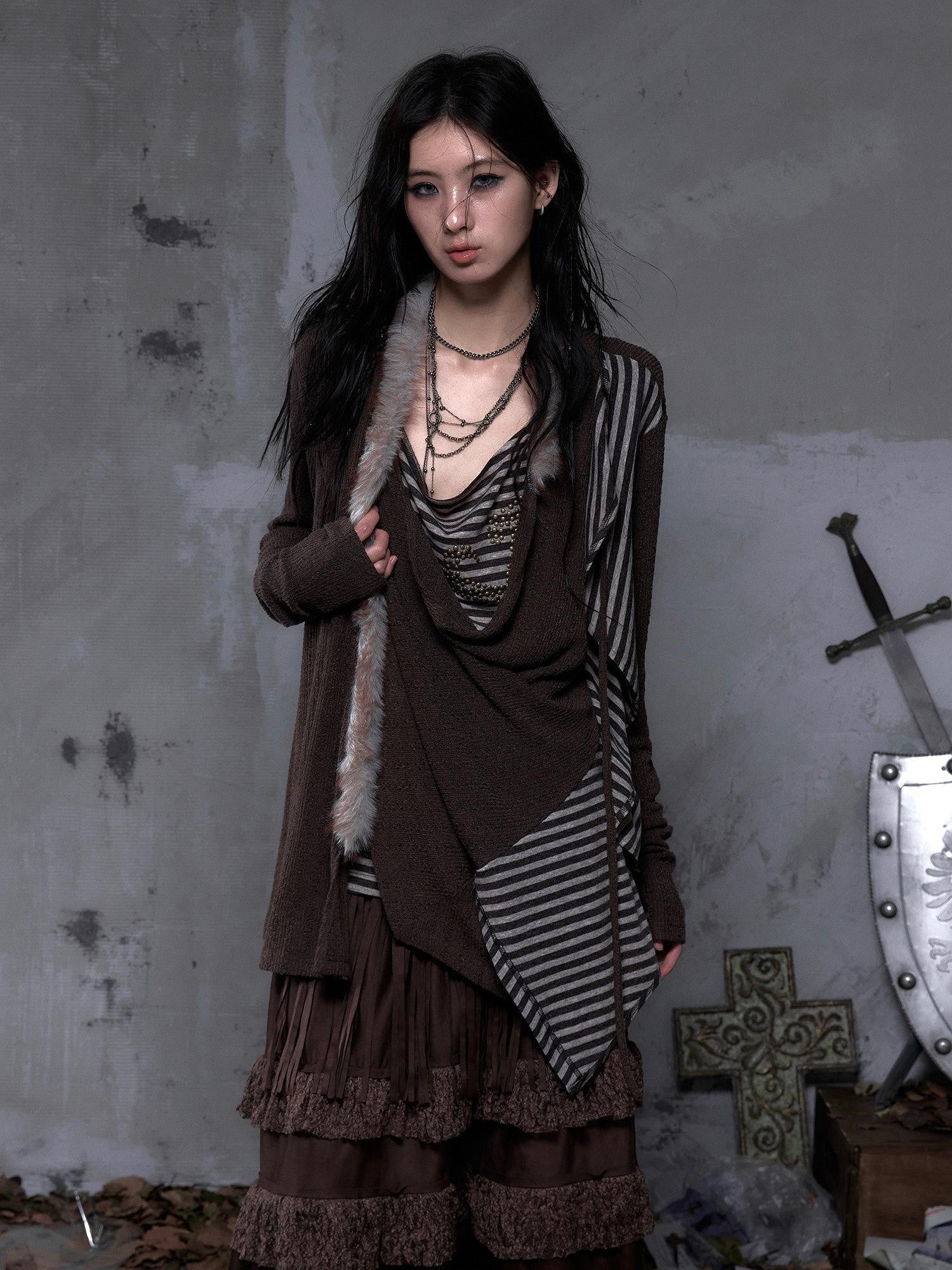 NO ROMANCE Cozy Soft V-neck Vintage Loose Striped For Women Knitwear Cardigans