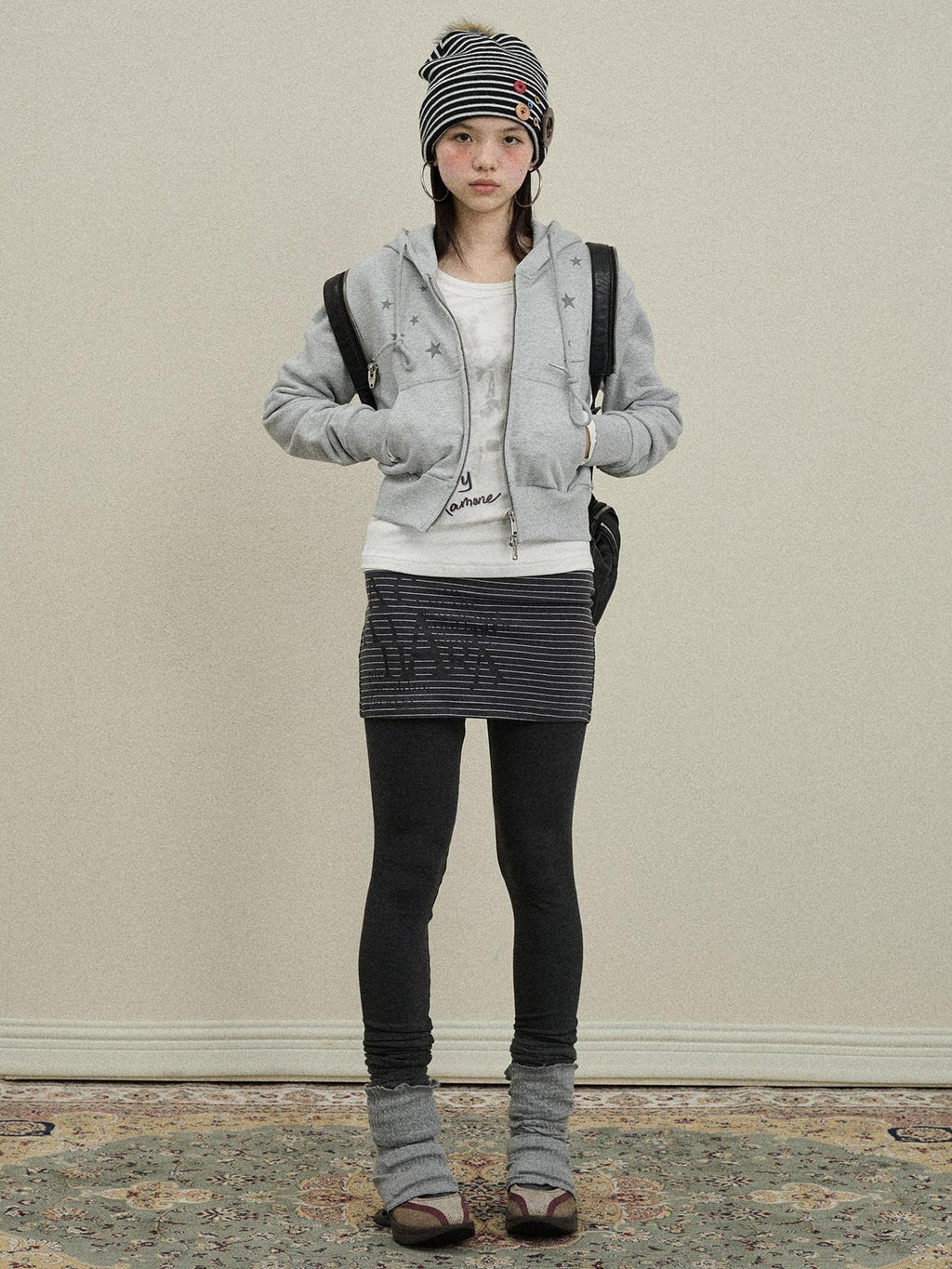 Achihara Star Print Cropped Zip Hooded Slim Fit Long Sleeve Women'S Cotton Hoodies