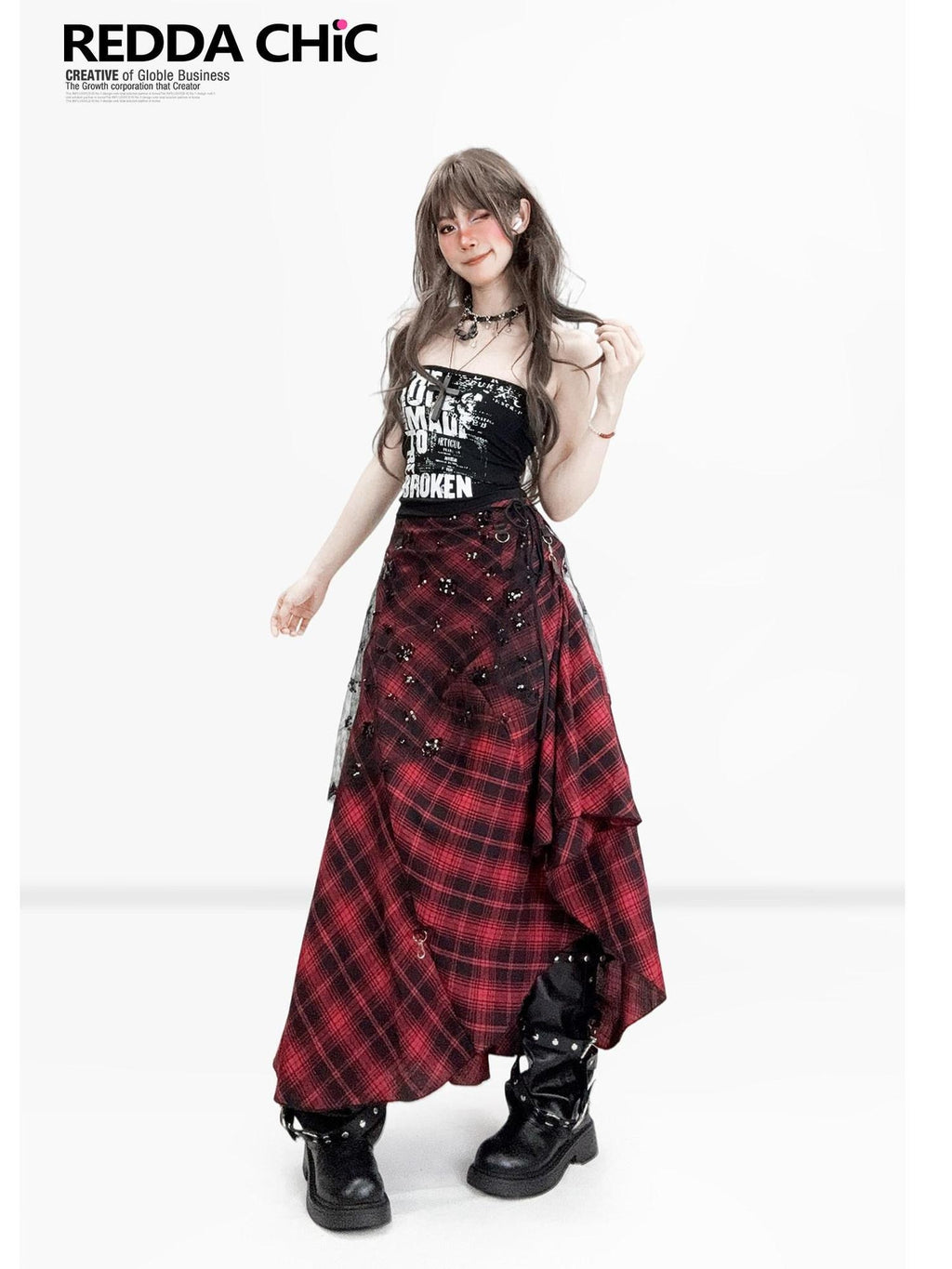 ReddaChic Built In Padding Slim Curve Cropped Vest For Women Letter Print Black Blouses