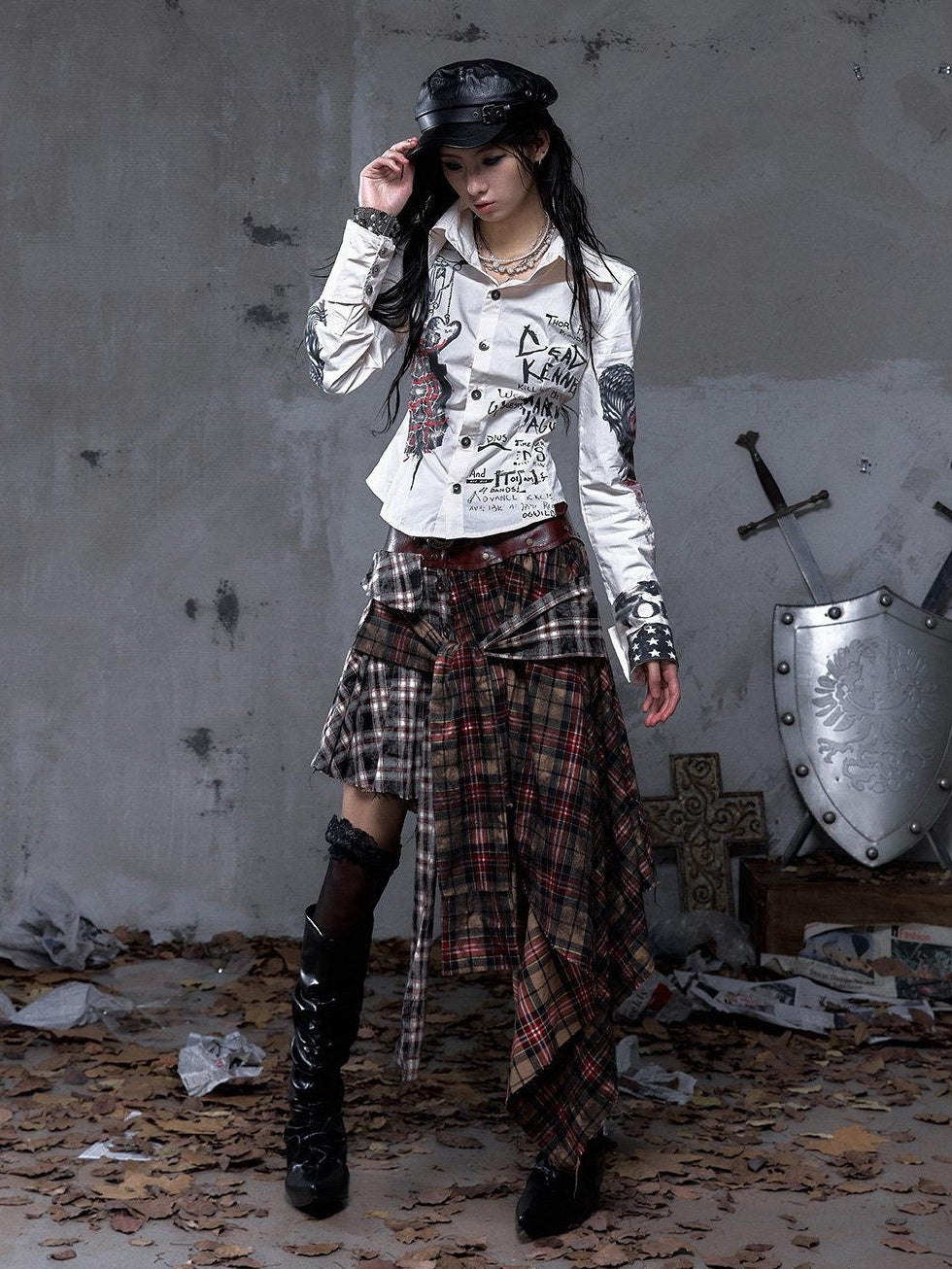 NO ROMANCE Edgy Patchwork Asymmetric Slim Mid Waist Women Citywalk Midi Skirts