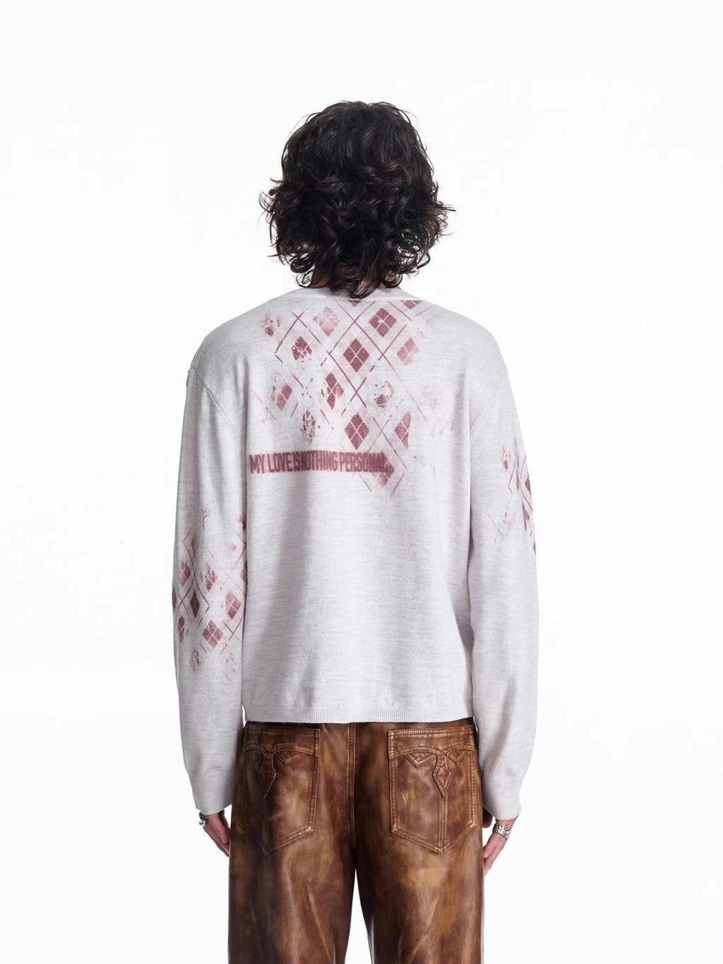 EMOBROTHER Soft Thin V-neck Geometric Print Minimalist Unisex Acrylic Long Sleeve T-Shirts