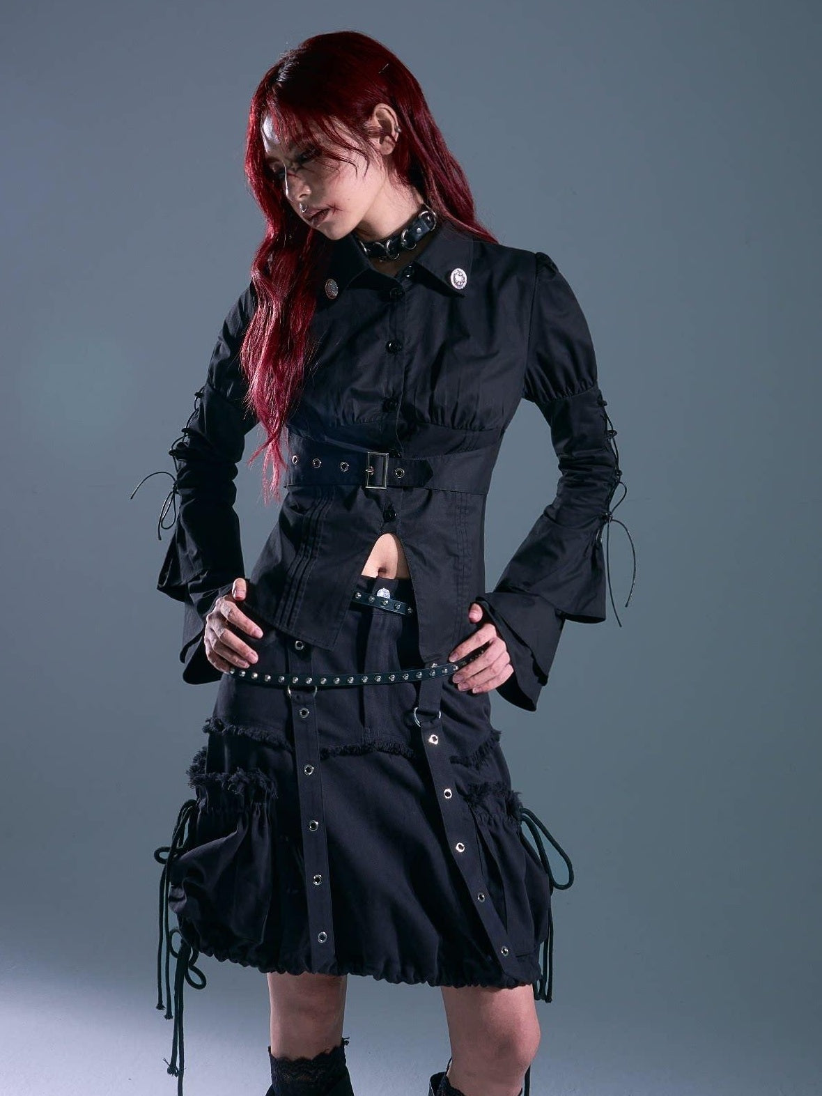 Frustration Garden Drawstring Pocket Punk Bubble Shape Mid Waist Casual City Campus Mini Skirts