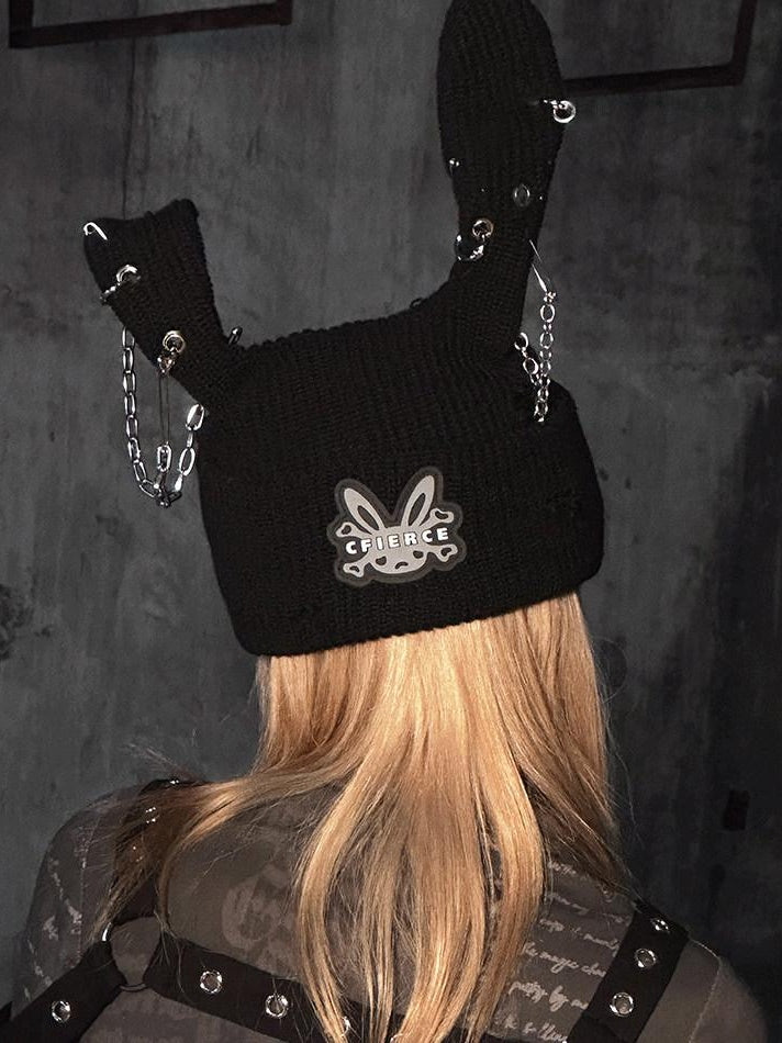 CFIERCE Soft Acrylic Knit Cute Sweet Style Adjustable Unisex Black Beanie Hat