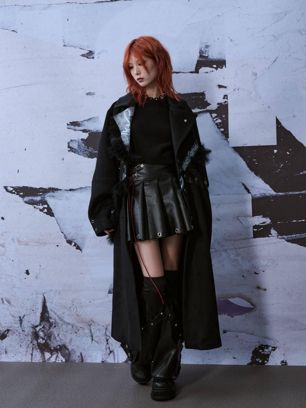 Frustration Garden Punk Street Straight Long Blazer Collar Patchwork Asymmetrical Youth Wool Coats