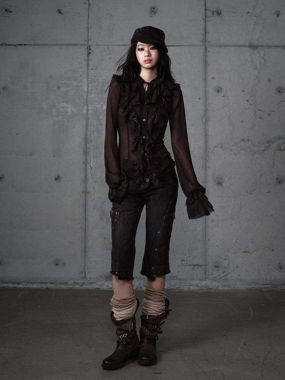 NO ROMANCE Slimming Vintage Slim Fit Ruffle Stand Collar Chiffon Long Sleeve Women Blouses