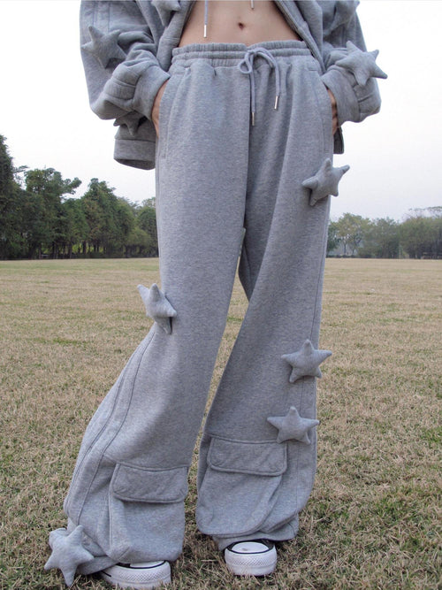 CFIERCE Asymmetrical Loose Straight Leg Street Natural Waist Gray Cotton Pants