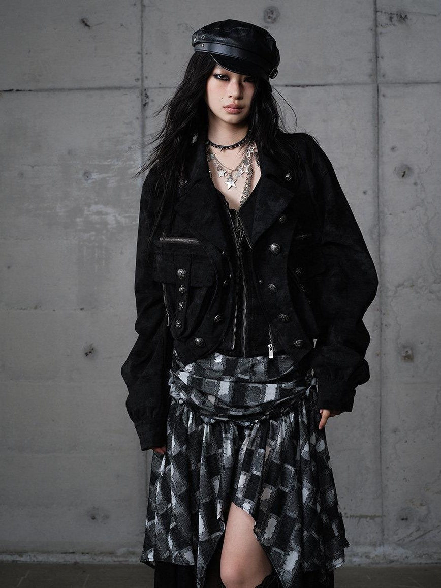 NO ROMANCE Palace Inspired Loose Fit Faux Two Piece Lapel Zipper Women Casual Jackets