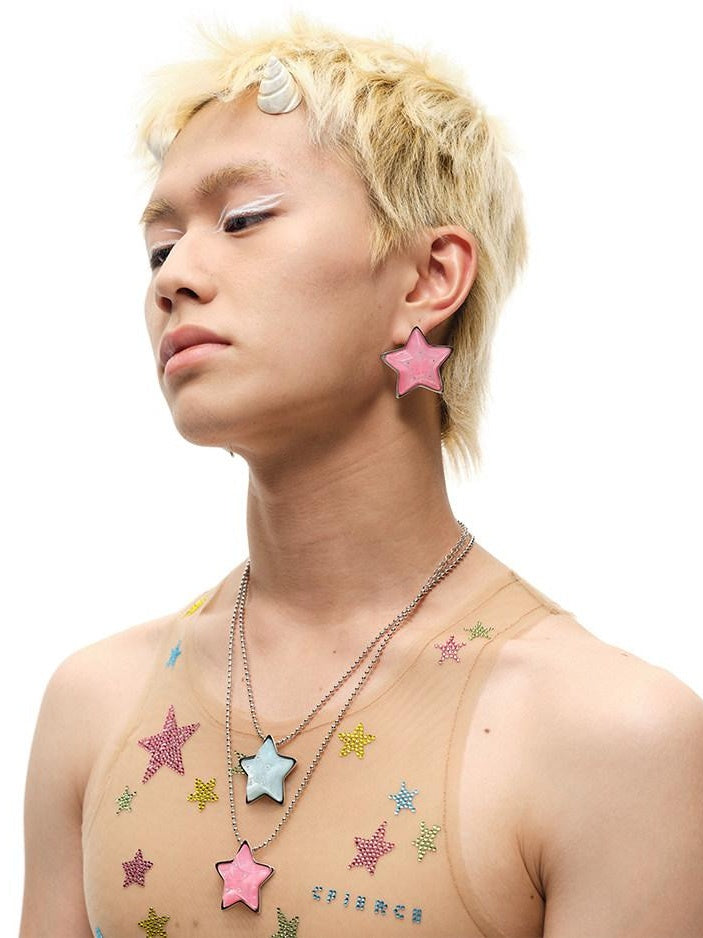 CFIERCE Premium Brass Mismatched Pink Blue Original Design Unisex Earrings 耳环
