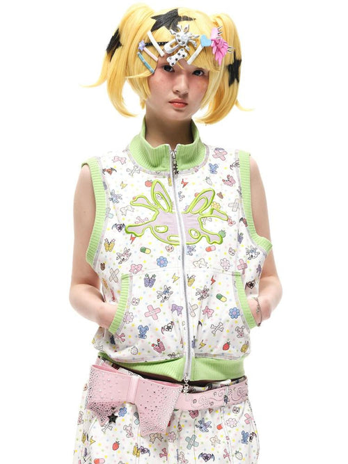 CFIERCE 100 Percent Cotton Zip Short Stand Collar Streetwear Women Green Cardigan