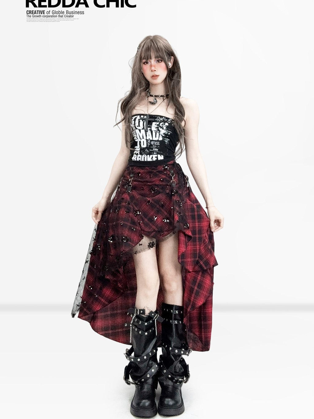 ReddaChic Built In Padding Slim Curve Cropped Vest For Women Letter Print Black Blouses