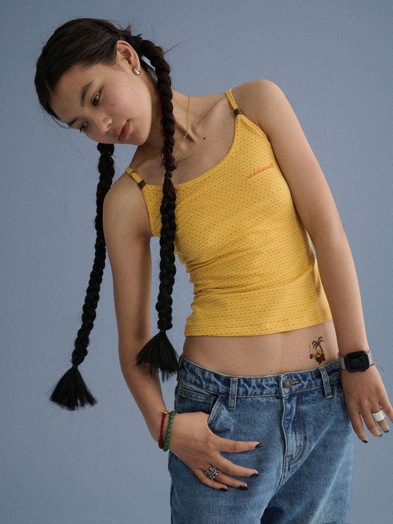 Achihara Green Slim Cropped Round Neck No Padding Women'S Cotton Blend Camisoles