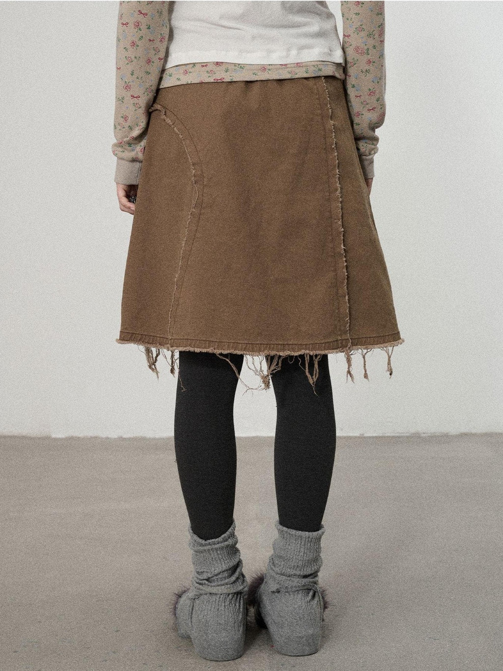 Achihara Coffee Brown Pleated A Line Low Waist Women'S Cotton Blend Midi Skirts