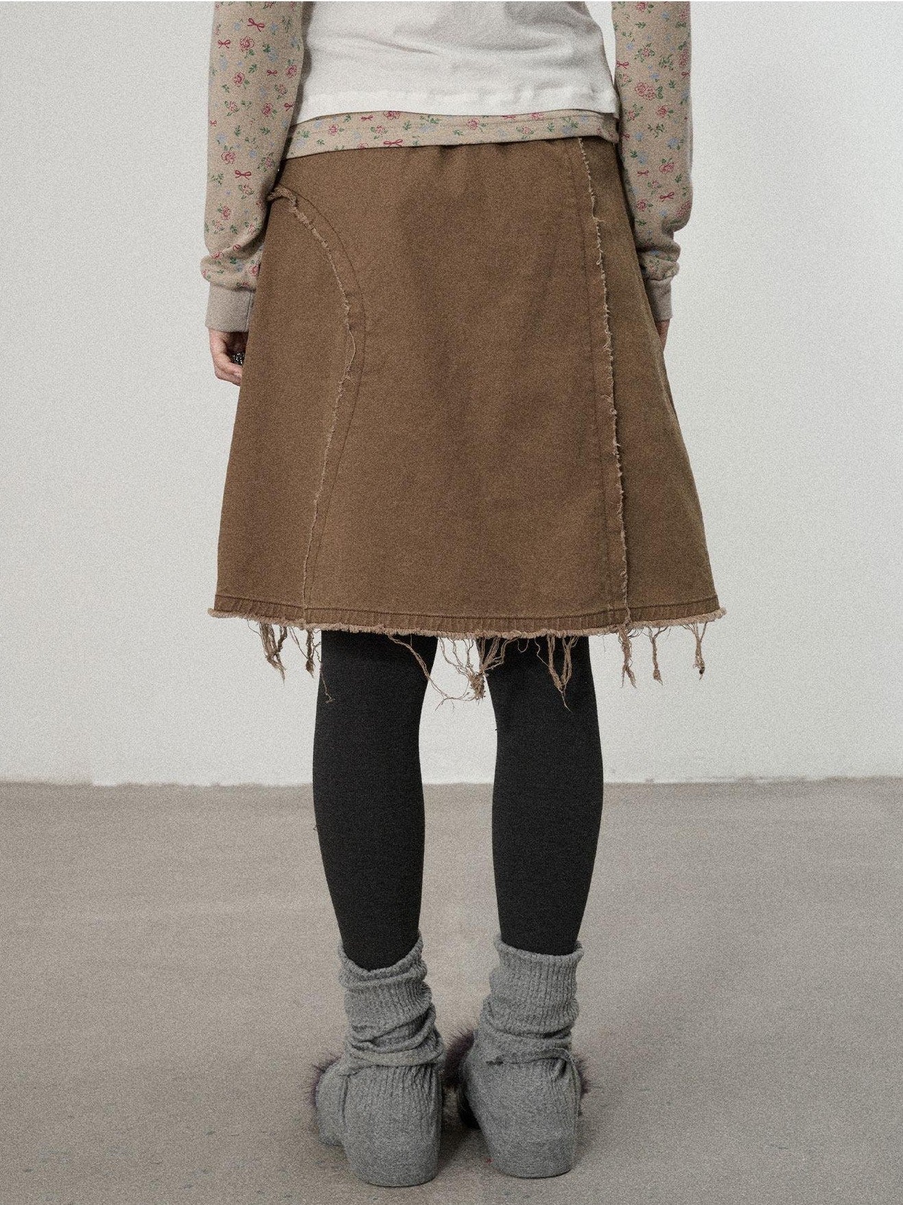 Achihara Coffee Brown Pleated A Line Low Waist Women'S Cotton Blend Midi Skirts