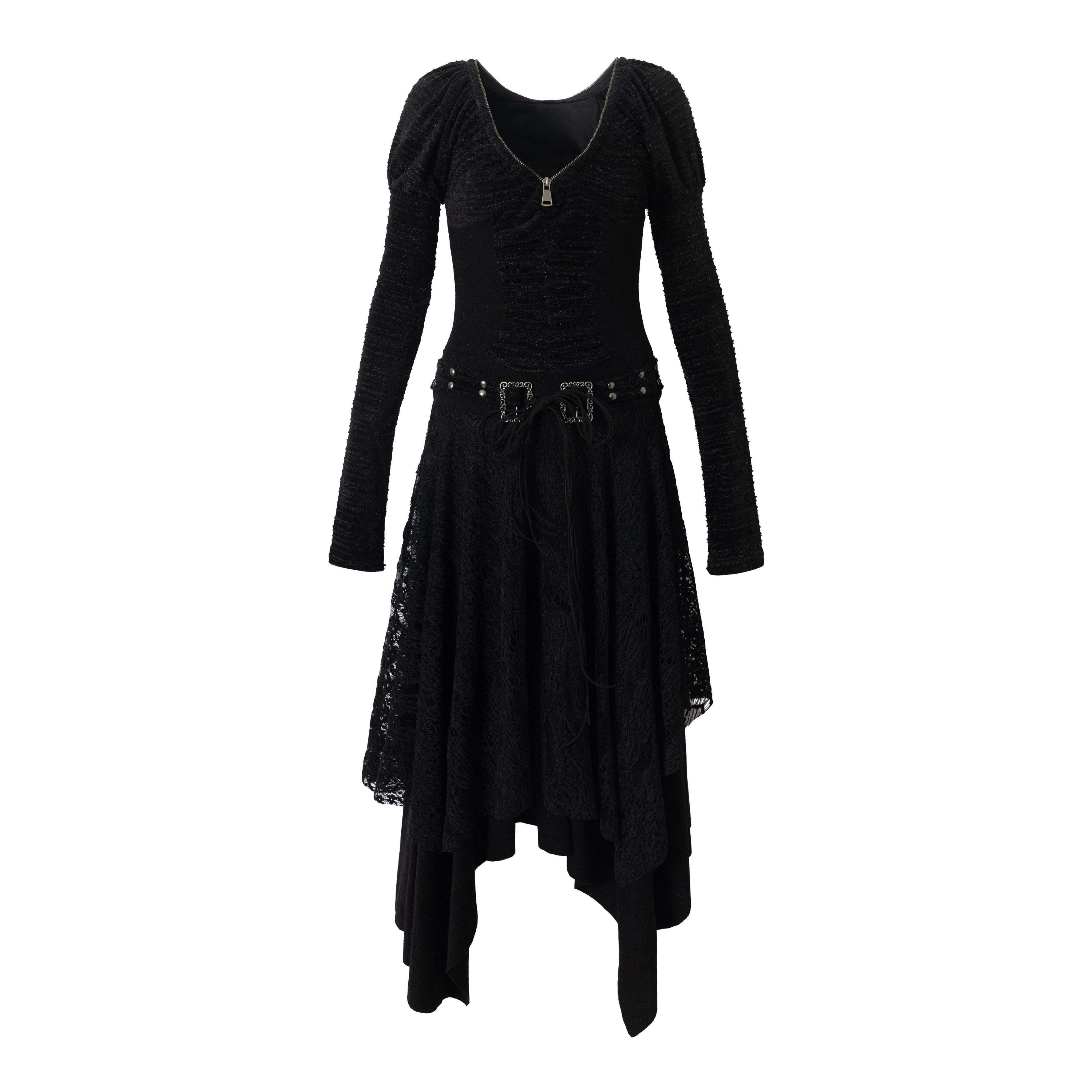 NO_ROMANCE_Regal_V-neck_Knit_Puff_Sleeve_Asymmetric_Hem_Women_City_Walk_Casual_Midi_Dresses_MISSTT