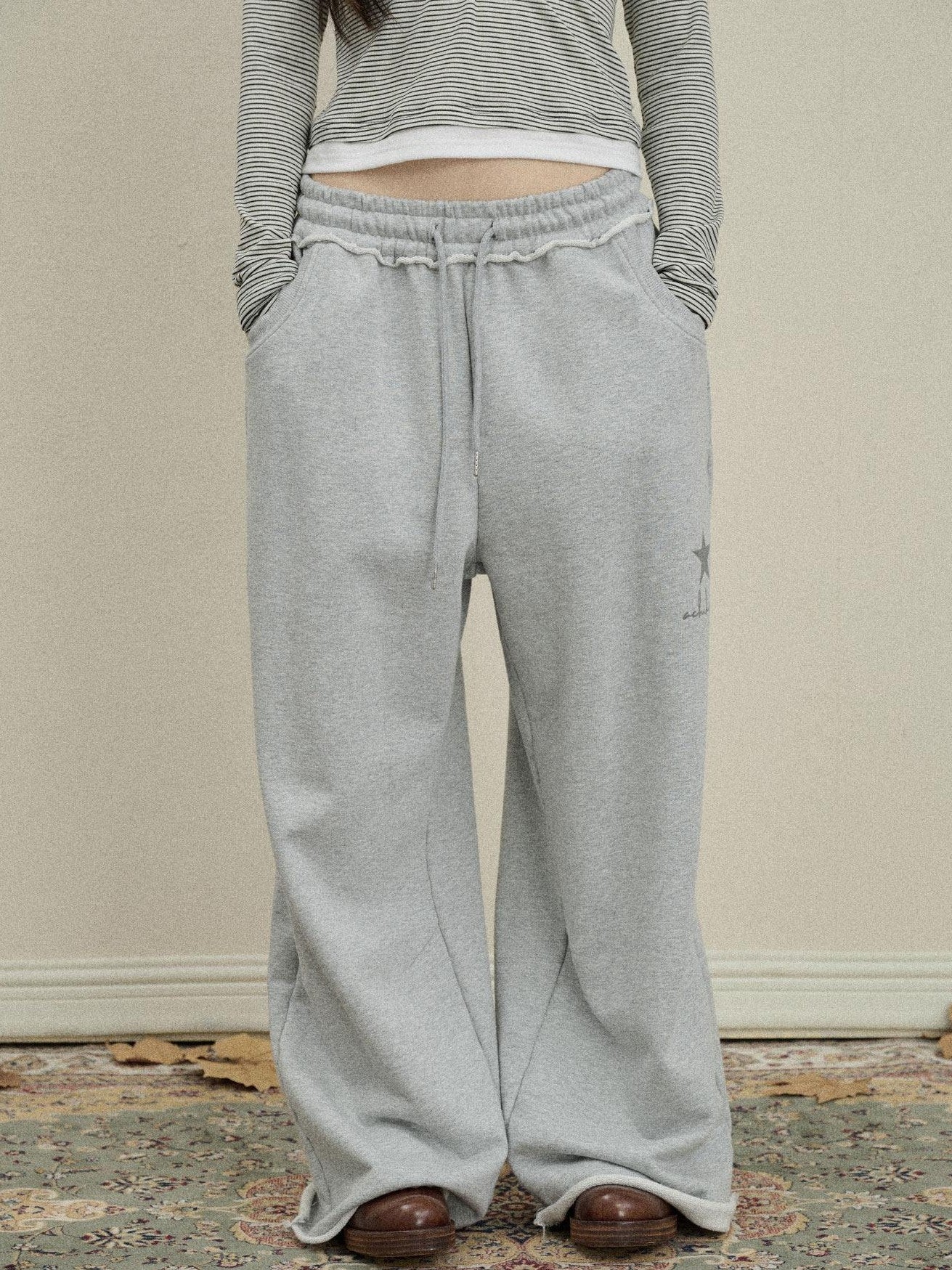Achihara Star Print Relaxed Wide Leg Natural Waist Women'S Cotton Sweatpants