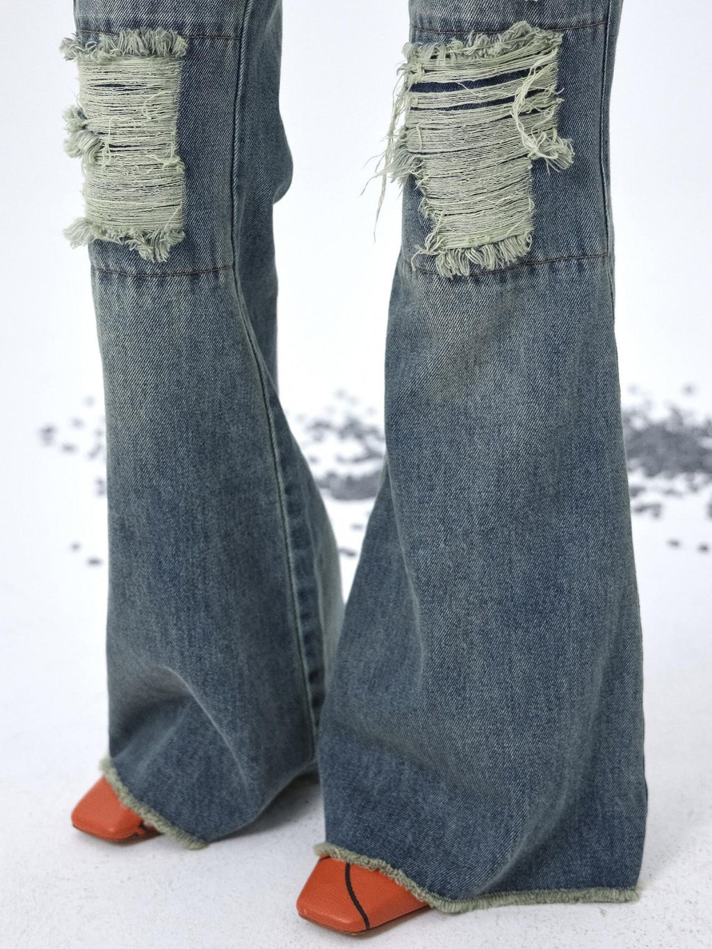 Achihara Vintage Washed Distressed Ripped Low Rise Women'S Denim Flare Jeans