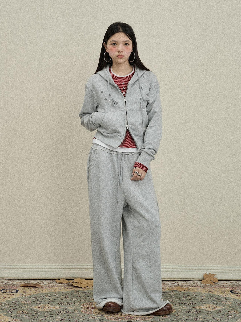 Achihara Star Print Relaxed Wide Leg Natural Waist Women'S Cotton Sweatpants