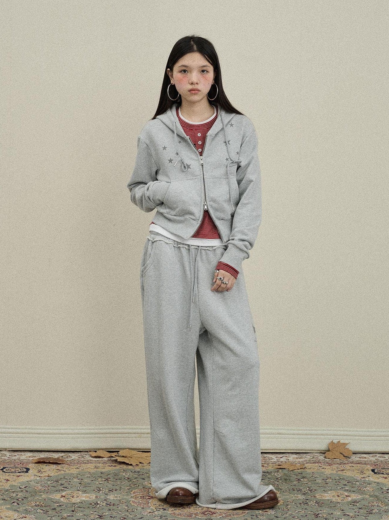 Achihara Star Print Relaxed Wide Leg Natural Waist Women'S Cotton Sweatpants