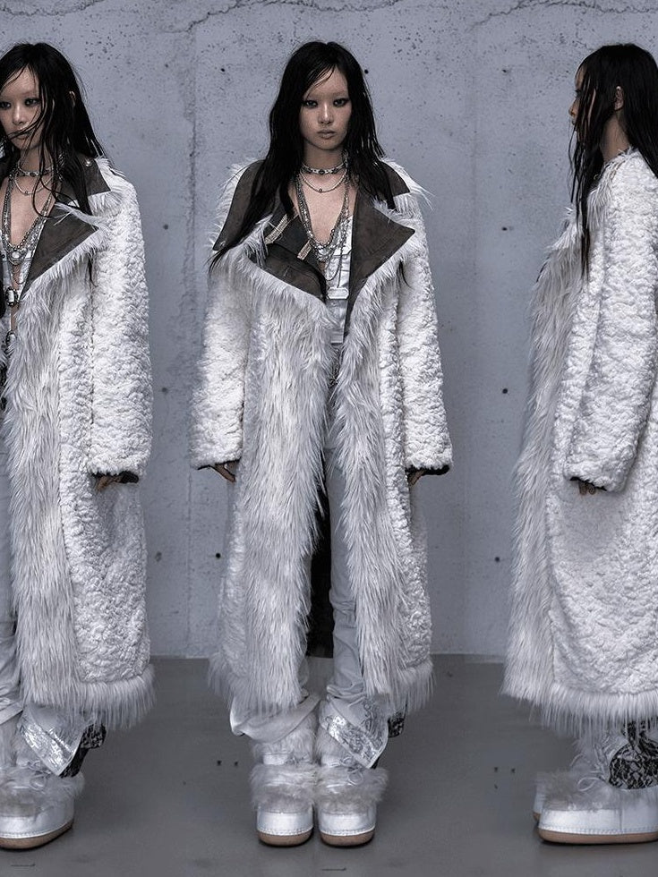 NO ROMANCE Reversible Fur Trim Regal Court Loose Fit Women Black Mint Green Long Coats