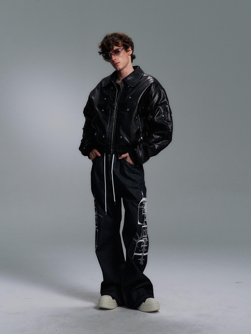 PAIKI Detachable Fur Collar Embroidered Devil Gothic Straight Fit Pu Puffer Jackets
