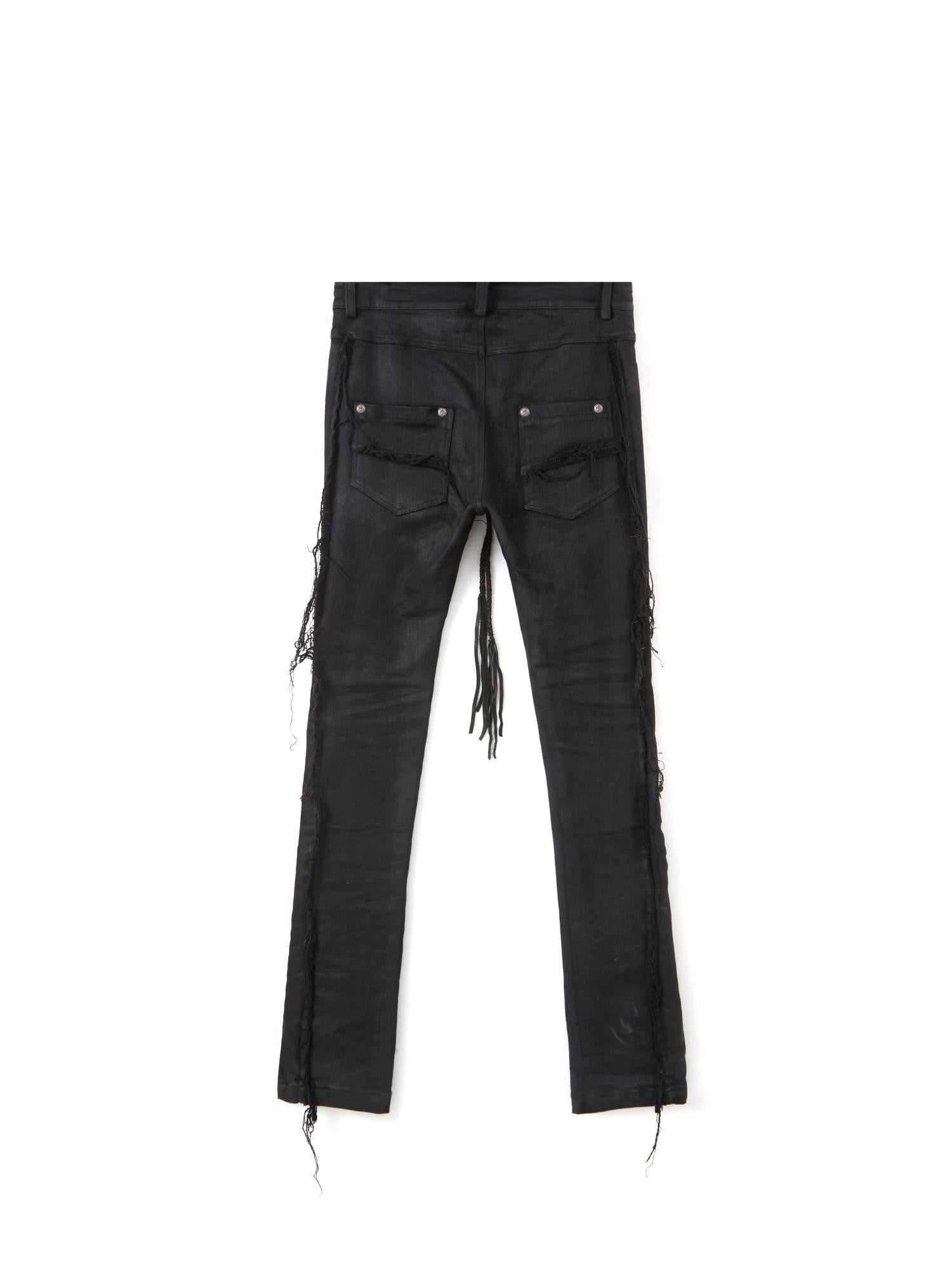 The space between Us Scar Detail Distressed Drawstring Slim Fitted Women's Waxed Skinny Pants